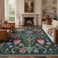 thumbnail image 2 of GENIMO 8'x10' Area Rug for Living Room, Large Machine Washable Non Slip Low Pile Rug for Bedroom Dining Room, Classic Floral, Forest Green, 2 of 6