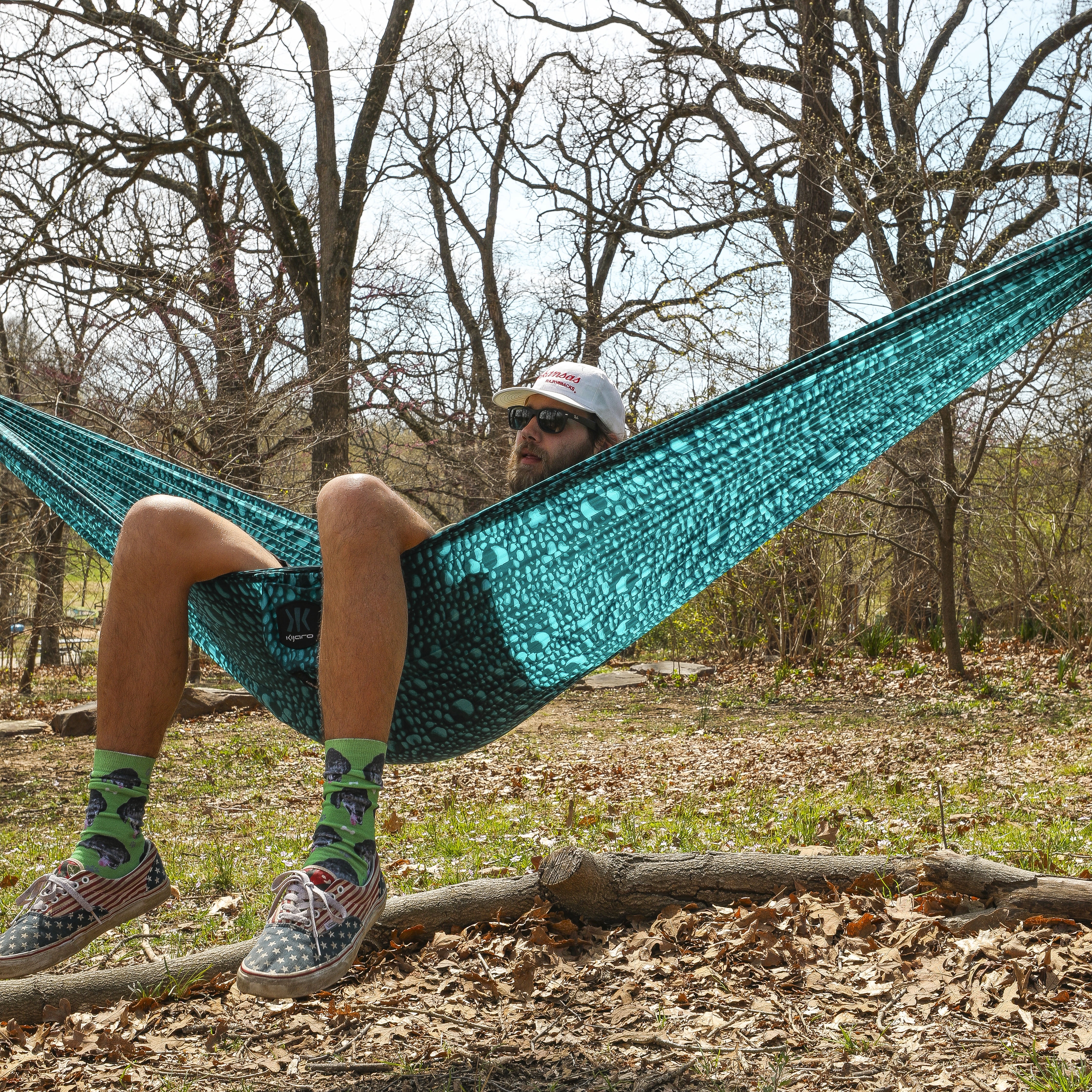 Kijaro Cayman Blue Iguana Journey Print Ultralight Polyester Hammock, Open Size: 108 in. L x 57 in. W