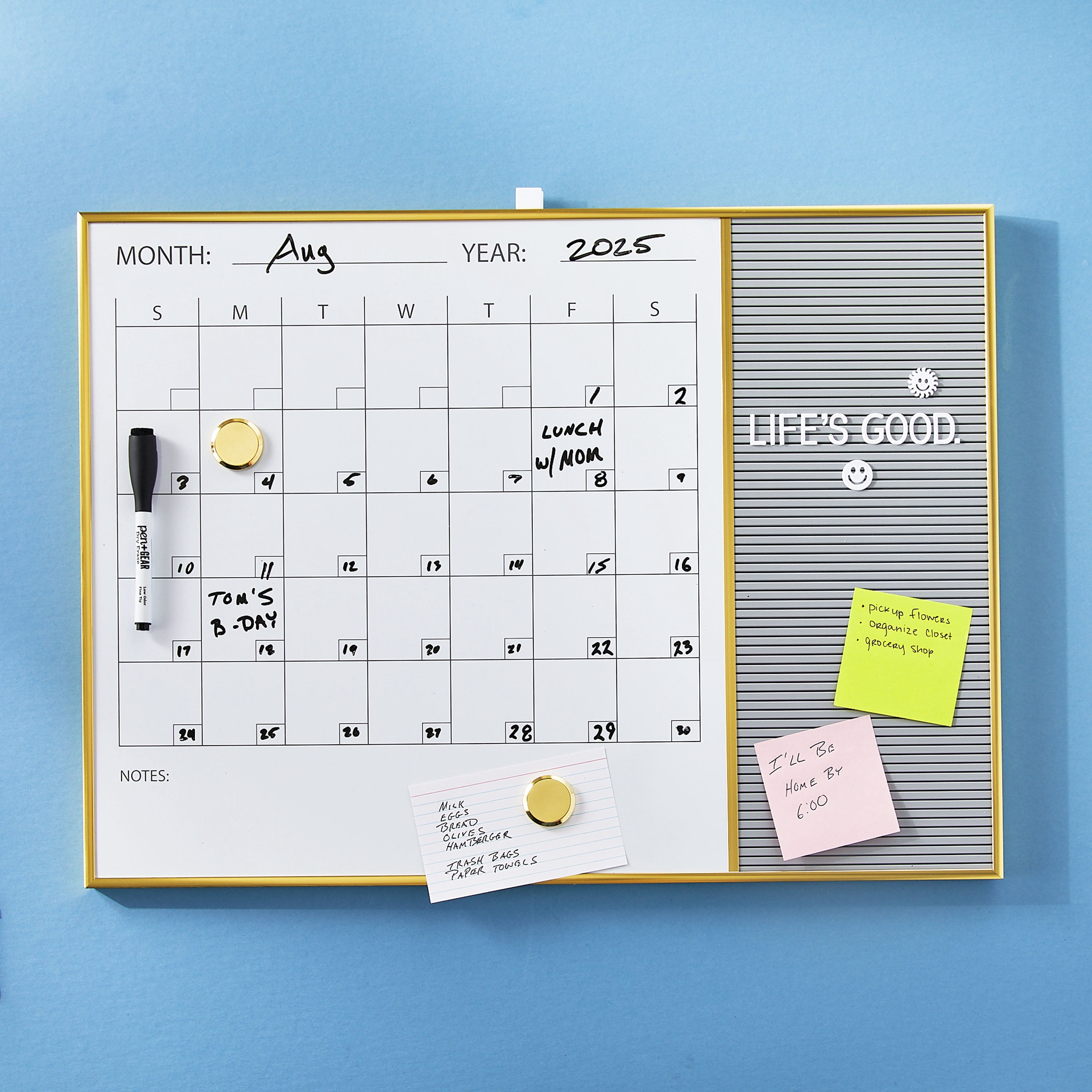 Pen+Gear Magnetic Dry Erase Monthly Wall Calendar and Letter Board, 17" x 23"