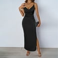 thumbnail image 4 of qolati Cocktail Dresses for Women 2025 Satin V Neck Silp Maxi Dress Wedding Guest Dress Elegant Spaghetti Strap Backless Slit Party Long Dresses, 4 of 6