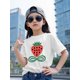 thumbnail image 1 of Linda camiseta de manga corta para niñas con lazo verde y estampado de fresas, perfecta para ropa informal de verano con cuello redondo., 1 of 6