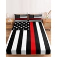 thumbnail image 2 of Twin Sze Fitted Sheet Set - Red American Flag 2 Piece Bedding Sets 16" Deep Pocket Fitted Sheet with 1 Pillowcase, Black White Striped US Flag Stars Brushed Microfiber Hotel Luxury Bed Sheets, 2 of 9