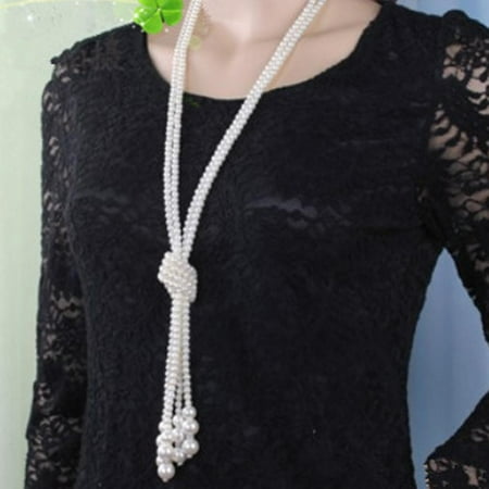 Long Multi Color Pearl - Stylish Long Multi Layer Pearl Knot Necklace Casual Women Trendy Fashion Jewelry