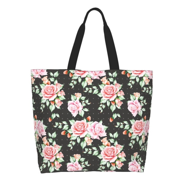 Disketp Rose Flowers Bolsa Tote Estampada para Mujer, Bolso de Hombro y de Mano para Compras y Viajes