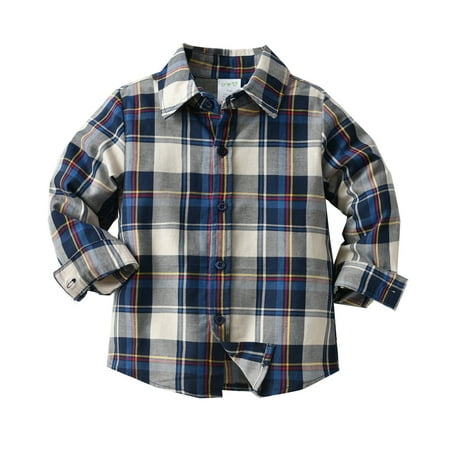 

JDEFEG Small Boy Toddler Boys Long Sleeve Winter Autumn Shirt Tops Coat Outwear for Babys Clothes Plaid Navy Colour Kids Size 6 Tops Cotton Blend A 90