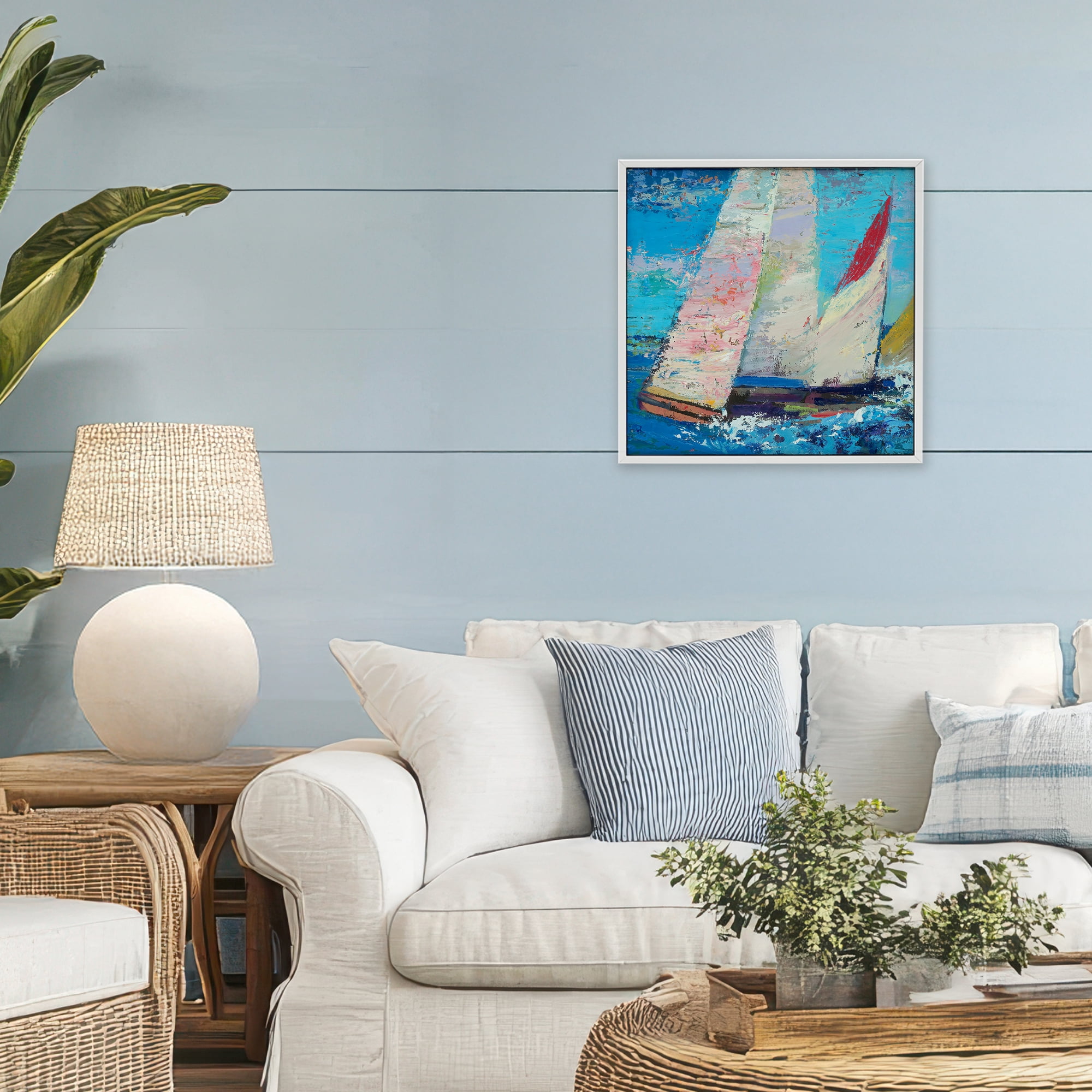 Stupell Industries Expressive Sailboats on Waves White Framed Giclee Art, design by Beth A. Forst