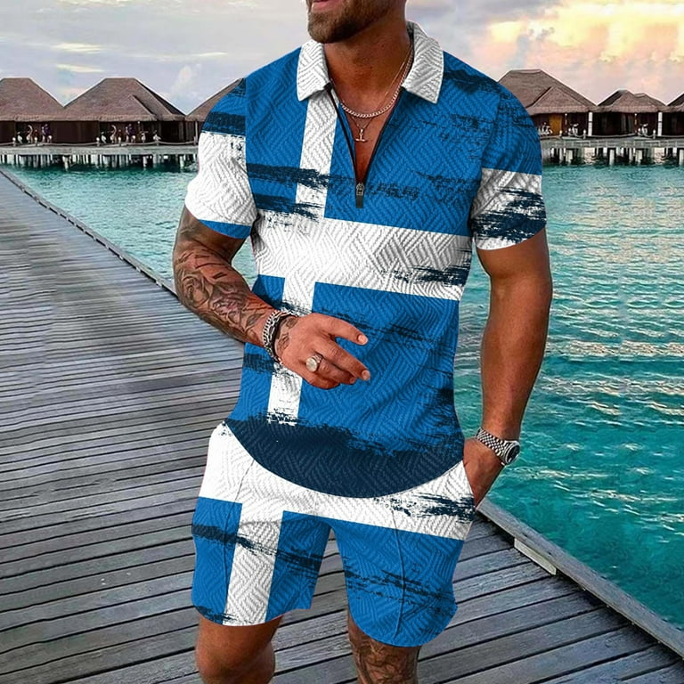 Mens 80S Outfit 3Xl Mens Fashion Casual Printing Zipper Lapel Shirt And Shorts Two Piece Suit Xxl Men Black Jeans Shirt Walmart