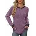thumbnail image 1 of Camisas de Larga para Mujer, Suéteres, Conjuntos de Otoño, Bloques de Color, Ropa de Invierno, Elegantes, Informales, Suaves. Púrpura XXL, 1 of 7