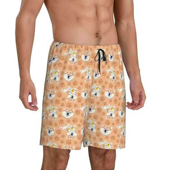Mens Pajama Pants - Cute Corgi Dog Sleep Shorts Mens Pajama Shorts, Comfy Pj Pants for Mens Lounge Shorts