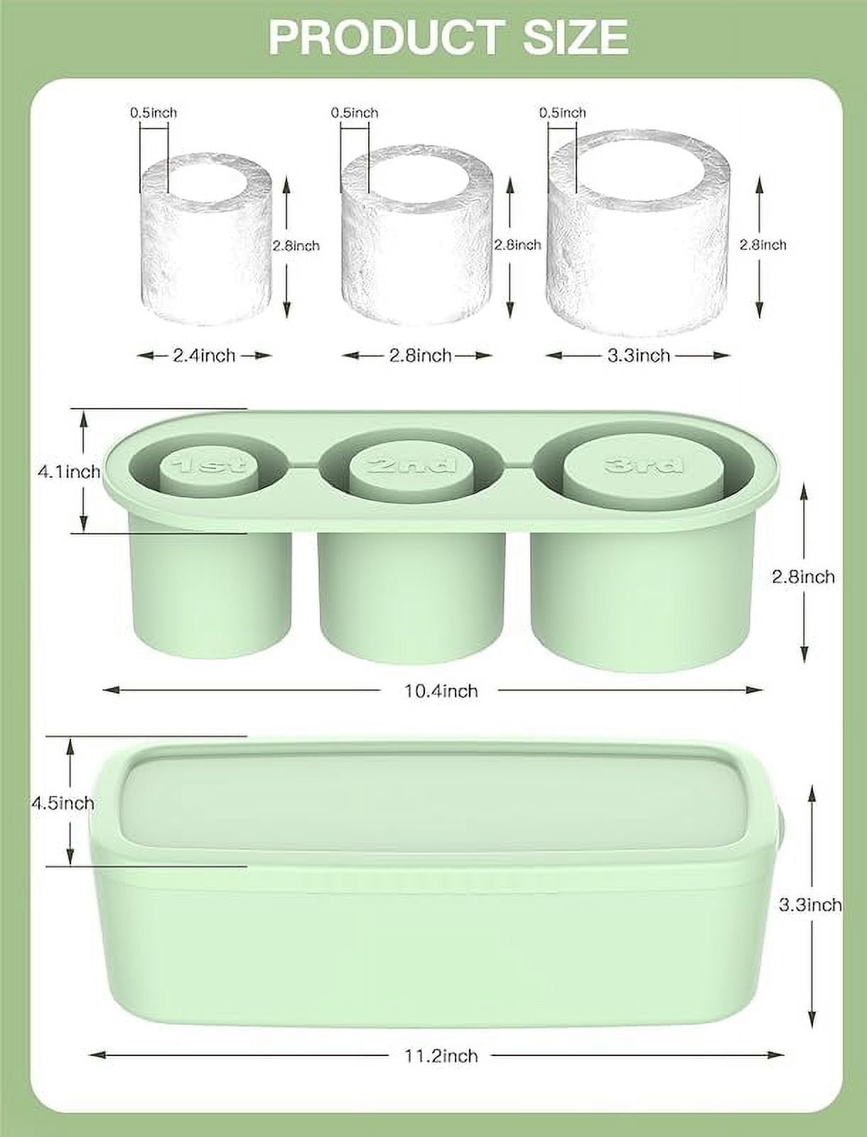 Ice Cube Tray for Tumbler Cup 30Oz-40Oz, 3 Pcs Silicone Cylinder Ice Mold with Lid and Bin for Freezer, Easy Fill and Release Ice Maker for Whiskey, Cocktail BPA-Free