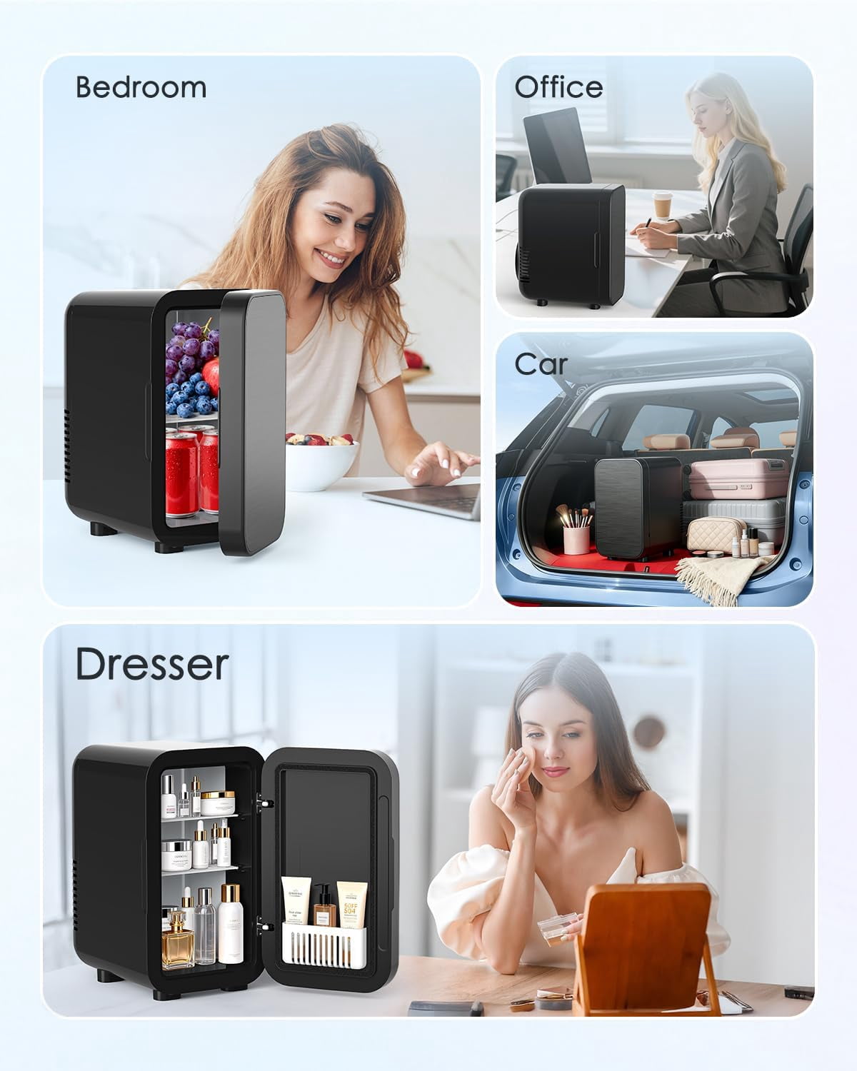 Skincare Fridge with Glass Panel, 6L  Fridge for Home/Car,  Portable Thermoelectric Cooler and Warmer, Makeup  Compact Refrigerator for Skincare Cosmetics Food Drinks (Black)