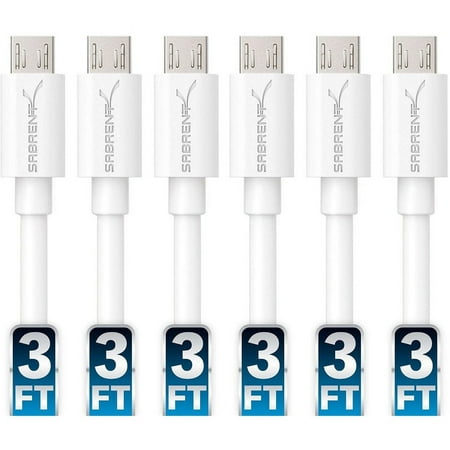 UPC: 0819921012678 | SABRENT [6-Pack] 22AWG Premium 3ft Micro USB Cables High Speed USB 2.0 A Male to Micro B Sync and Charge Cables [White] (CB-M63W)