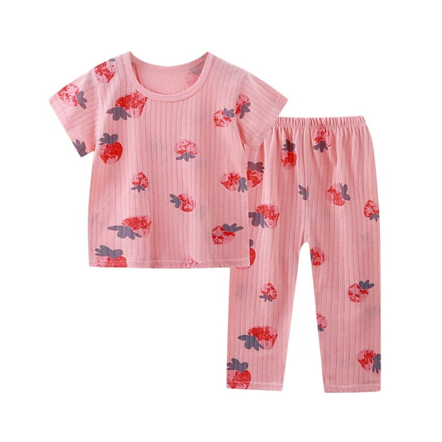 WERYOUNG Tenues d'Été pour Filles et Garçons Ensemble Haut à Manches Courtes Imprimé Dessin Animé Col Rond et Pantalon Taille Élastique Tenue Polyvalente d'Intérieur pour Garçons, Rose Vif, 4-5 Ans