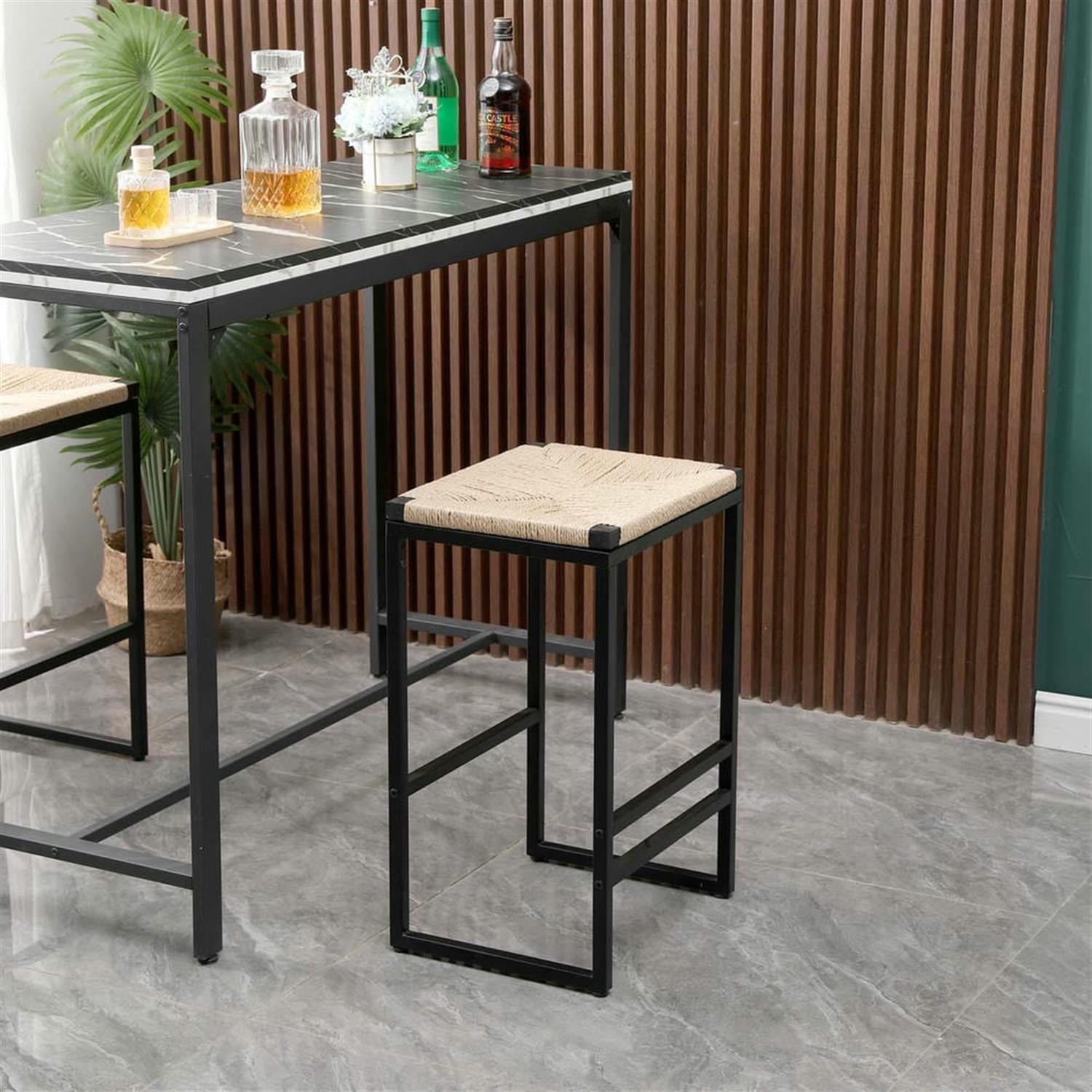 Demi Bonn 25" Counter Height Bar Stools Set of 2, Paper Rope Woven Barstools, Kitchen Island Countertop Chairs for Dining Room, Beige