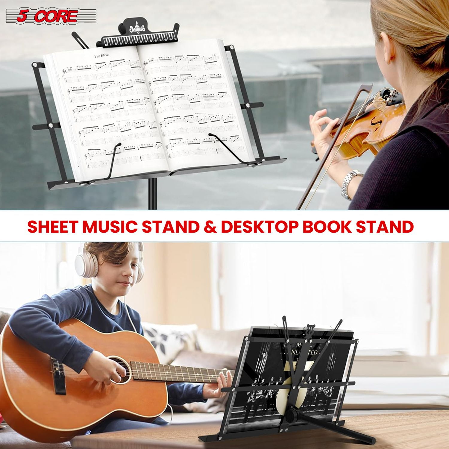 Music Stand Adjustable Desktop Book Stands Portable Sheet Holder All Metal Foldable Bookstand