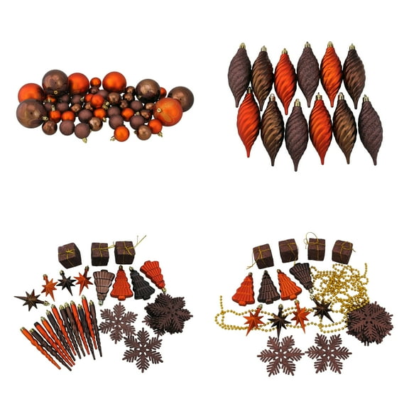125-Piece Club Pack of Shatterproof Chocolate Brown and Burnt Orange Christmas Ornaments