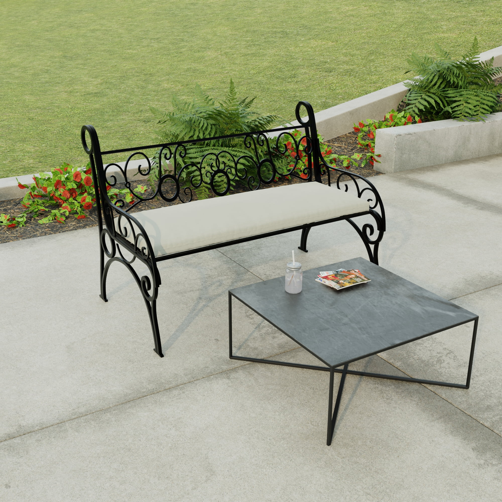 Jordan Manufacturing Sunbrella 48" x 18" Canvas Beige Crosshatch Rectangular Outdoor Settee Swing Bench Cushion with Ties