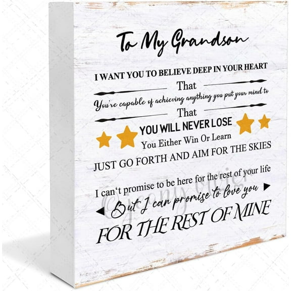 Wooden Box Sign Gifts - To My Grandson Wooden Inspirational Tiered Tray Block Signs, Grandson Gifts from Grandma Grandpa, Birthday Christmas Graduation Gifts for Bedroom 5"x5"