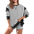 thumbnail image 2 of WEAIXIMIUNG Chandail en Molleton pour Femmes Graphique Mignon Femmes Chandails en Molleton Surdimensionnés Coupe Ample Col Rond Rayé Bloc de Couleur Manches Longues Tops, 2 of 8