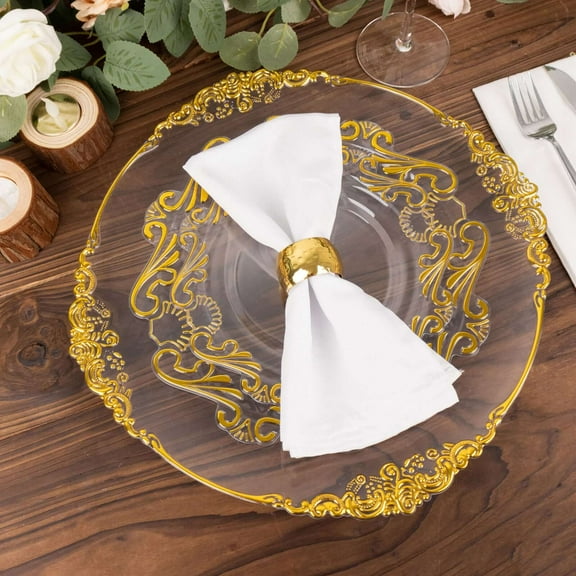 Efavormart 10 Pack Clear Gold Vintage Baroque Plastic Dessert Plates With Scalloped Rim, European Style Disposable Salad Appetizer Plates - 8"