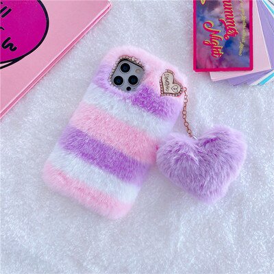 Funda de teléfono de felpa cálida para Apple iPhone 14, 13Pro, 12promax, 11promax, X, XS, XR, 8, 7 Plus, colgante, Bowknot, cubierta protectora a prueba de golpes Fivean unisex