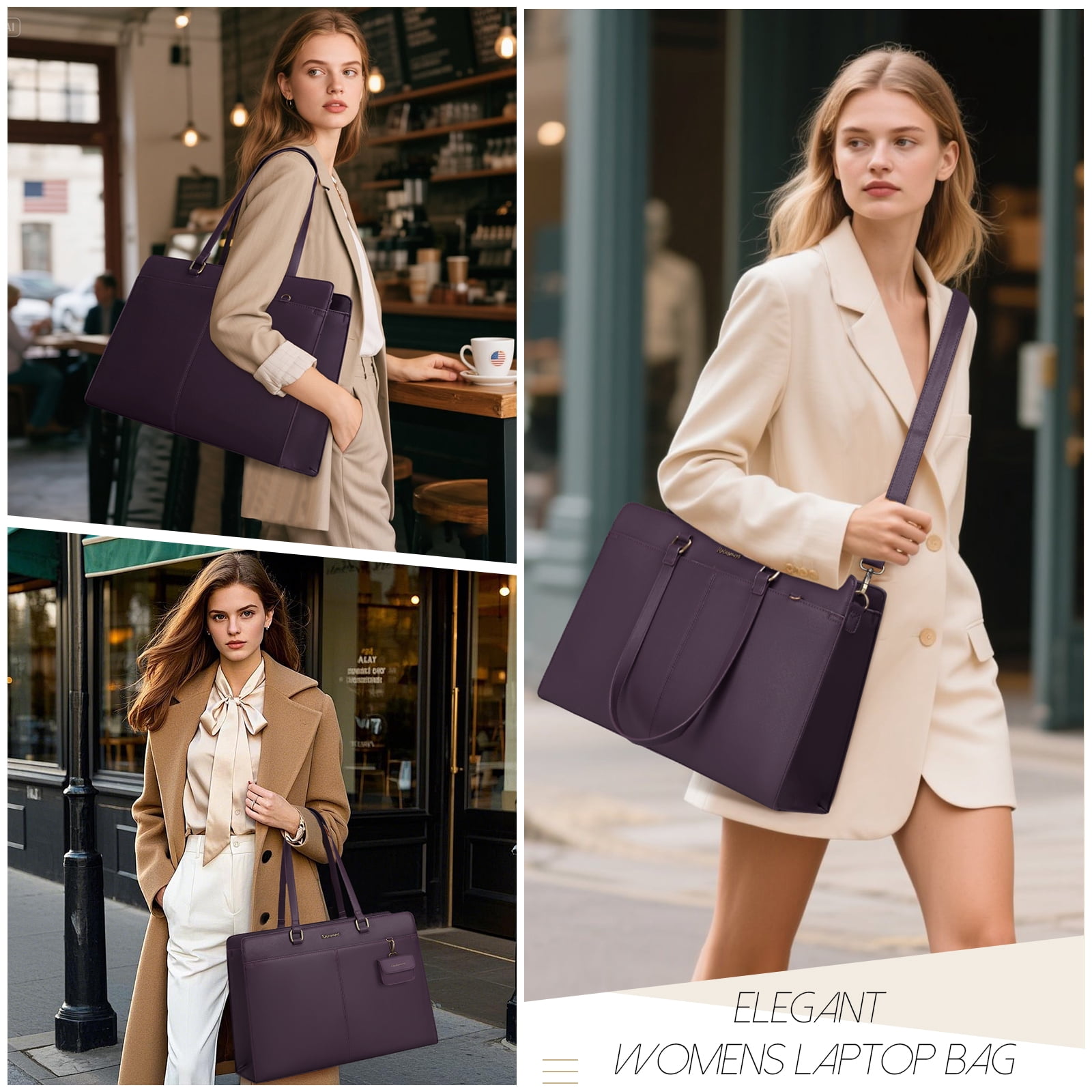 RAINSMORE Laptop Bag for Women 15.10 inch Laptop Tote Briefcase Waterproof Leather Computer Bag Work Tote Bags,Dark Purple
