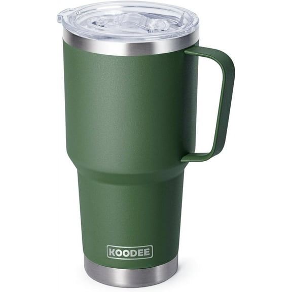 Tumbler with Handle, 30 oz Stainless Steel Double Wall Insulated Tumblers with Lid and Straw Coffee Tumbler for Men and Women (Grass Green)