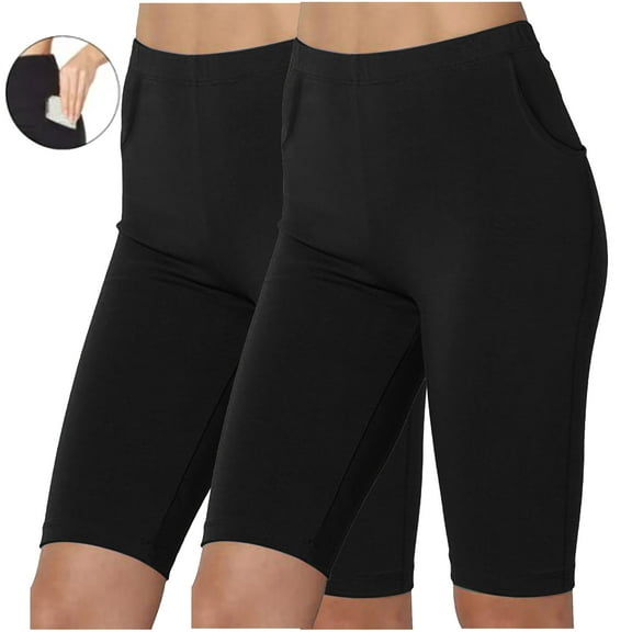 2 Pack Workout Shorts Leggings for Women with Pockets Buttery Soft Polyester Spandex Yoga Gym Short Pants S-3XL