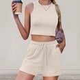 thumbnail image 1 of Trajes De Verano De 2 Piezas Conjunto de pantalones cortos de 2 piezas para damas Estilo casual Chaleco sin mangas Pantalones cortos Traje deportivo Cgtredaw Champán M para Mujer, 1 of 8