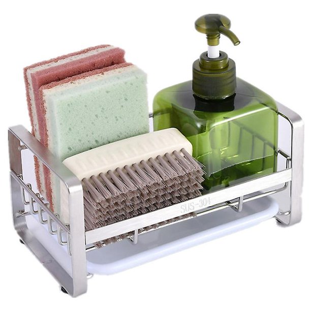 Soporte para esponja para fregadero de cocina, soporte para accesorios de acero inoxidable, organizador colgante, escurridor de bandeja para fregadero, estante para organización de accesorios de coci