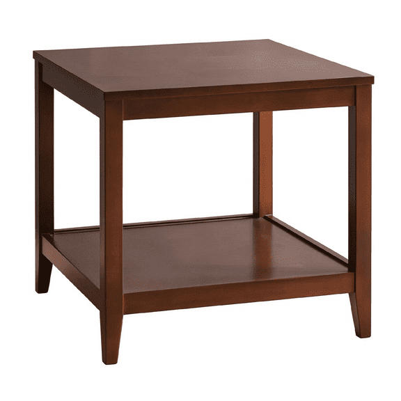 Solid Wood 2-Tier Side Table, Compact Square End Table with Open Storage Shelf, Stable Frame Nightstand, Easy Assembly Accent Table for Living Room Bedroom Office