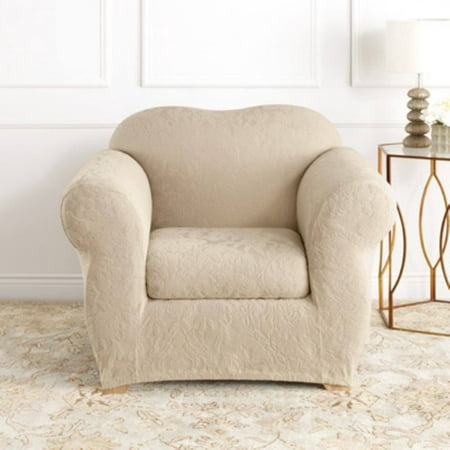 Stretch Jacquard Damask T-Chair Slipcover Oyster - Sure Fit