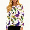 thumbnail image 6 of Mardi Gras Shirts for Women Sequins Feathers Print Crew Neck Tunic Tops Sparkly Long Sleeve Novelty T Shirts White S, 6 of 6
