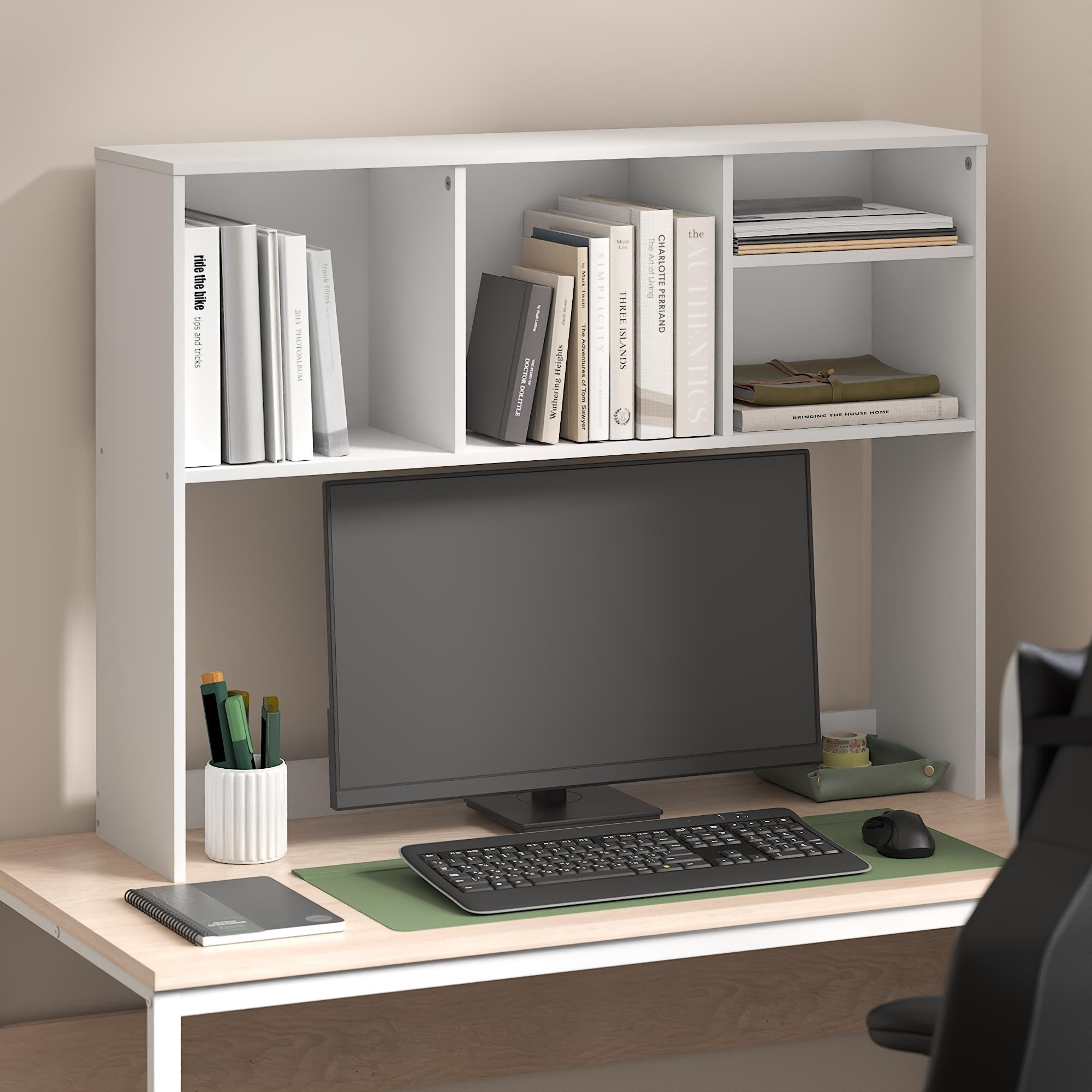 Furinno Classic Desktop Bookshelf Storage Hutch in Desk Organizer with 4 White