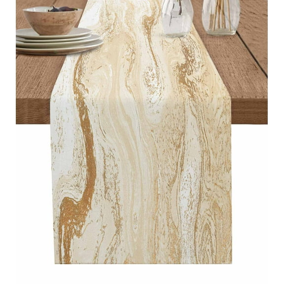 Hokiten Table Runners 36 Inches Long Dress Scarves, Beige Marble Farmhouse Kitchen/Dining Table Runner, Short Coffee Tablerunners, Chic Neutral Minimalist Fluid Aesthetic 13x36 Inch