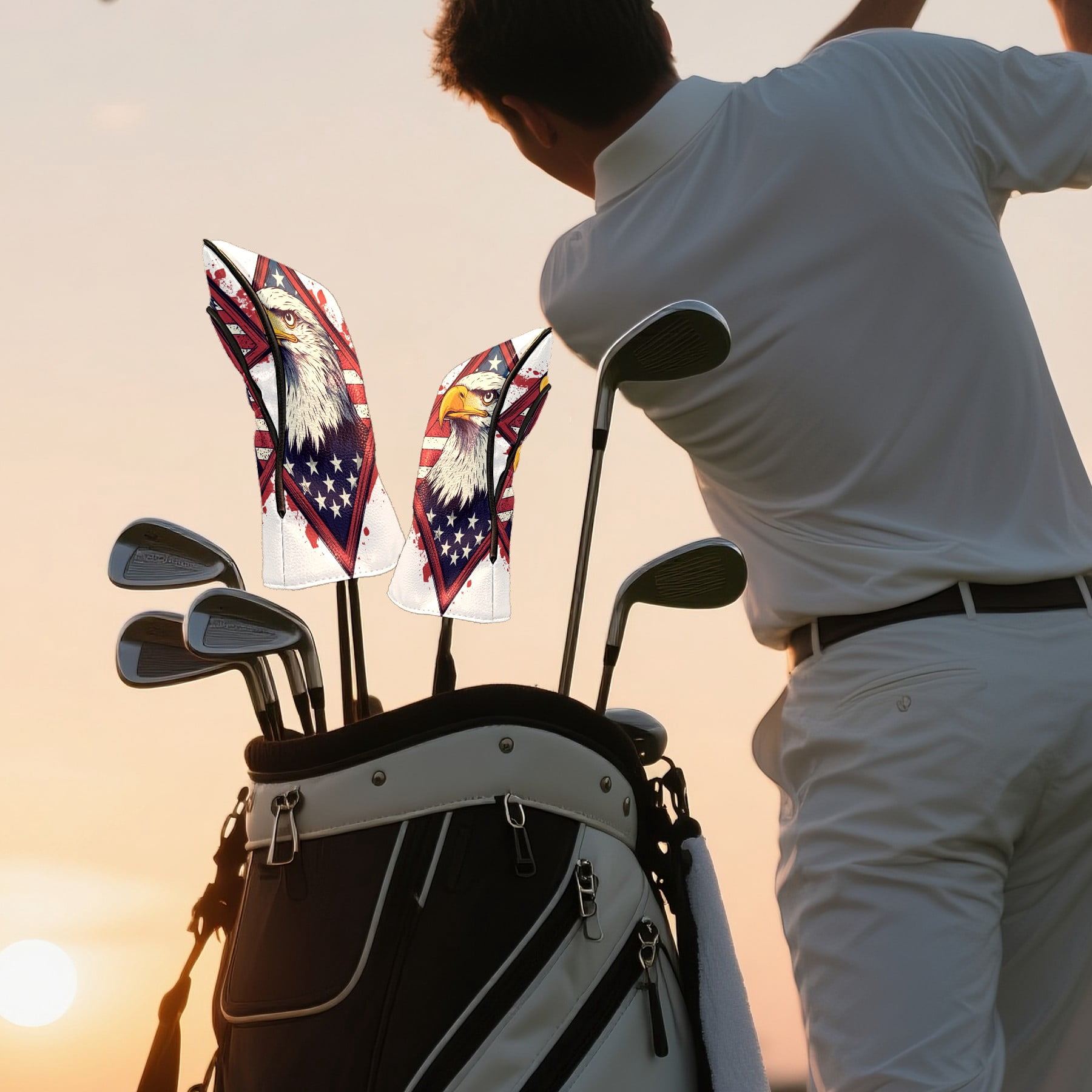 Golf Club Covers PU Leather Waterproof Head Covers for Fairway Woods Hybrids