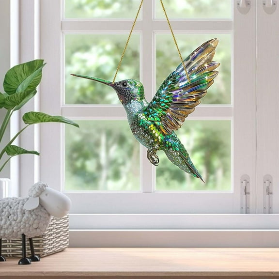 Bigersell Acrylic Hummingbird Hanging Ornaments for Window Stained Acrylic Window Hanging Small Hummingbirds Figurine Pendant Gifts for Women, Multi-color