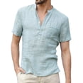 thumbnail image 1 of Camisa Cuello Mao Lino Hombre Casual Manga Corto Slim Fit, 1 of 8
