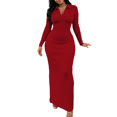 thumbnail image 3 of Dresses For Women Bodycon Maxi Dress Casual Long Sleeve V Neck Long Dresses Sundress Red S, 3 of 6