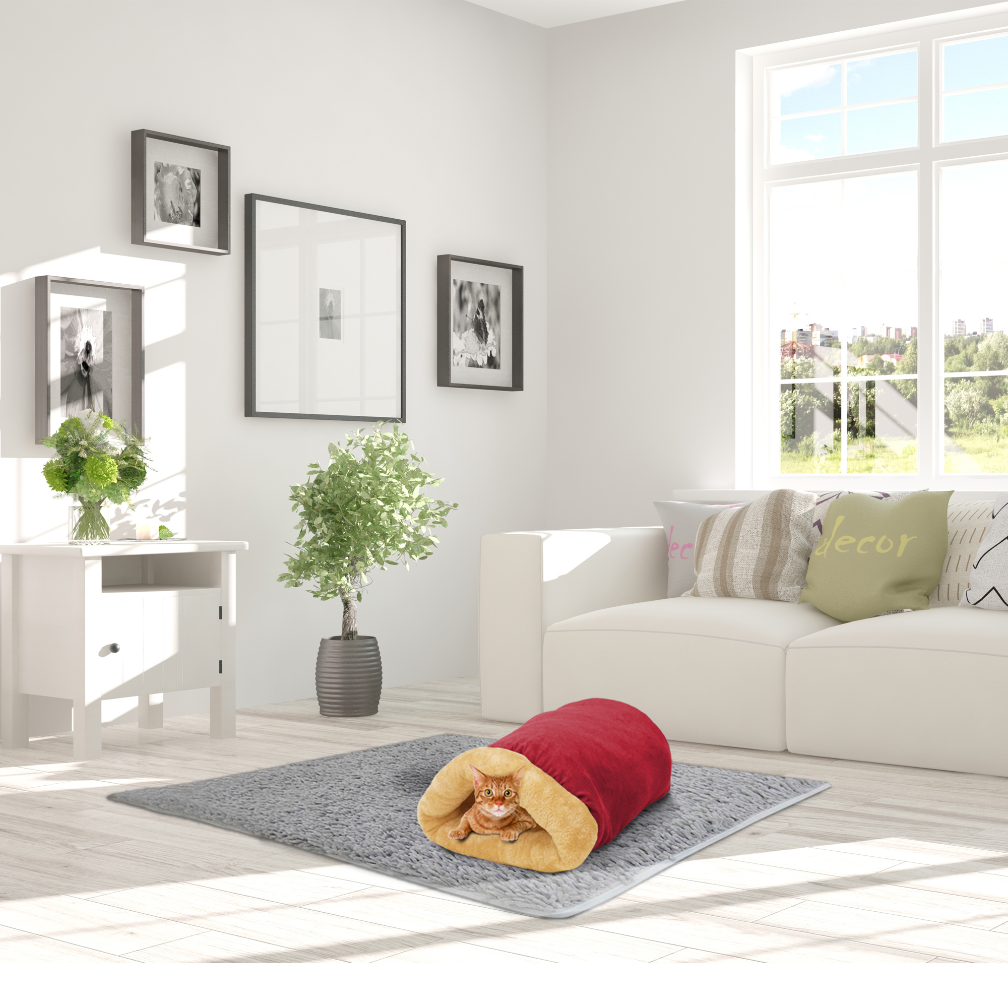 GOOPAWS 4 in 1 Self Warming Burrow Cat Bed, Pet Hideway Sleeping Cuddle Cave