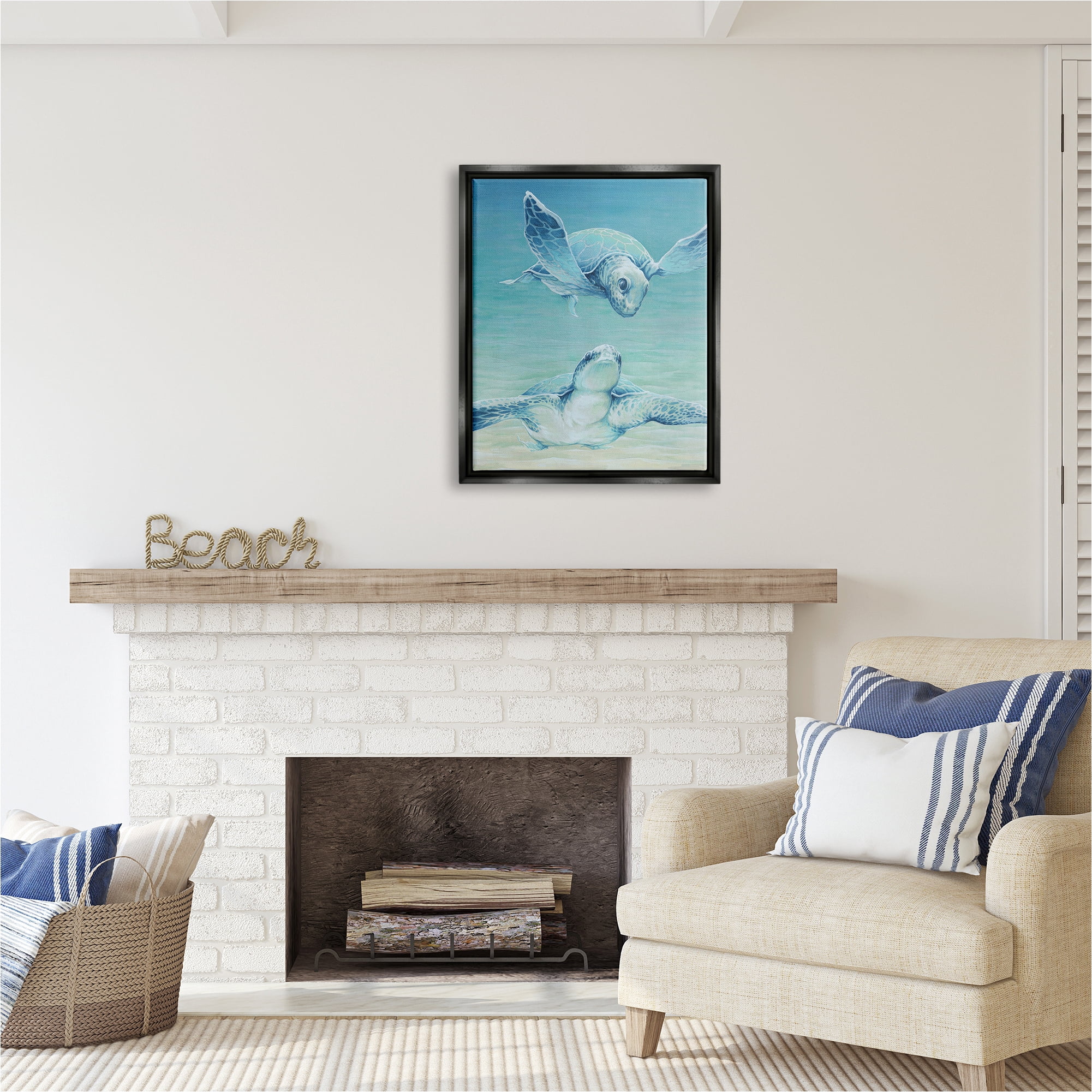 Stupell Industries Sea Turtles Gazing Animals & Insects Painting Black Floater Framed Canvas Art Print Wall Art, 25 x 31