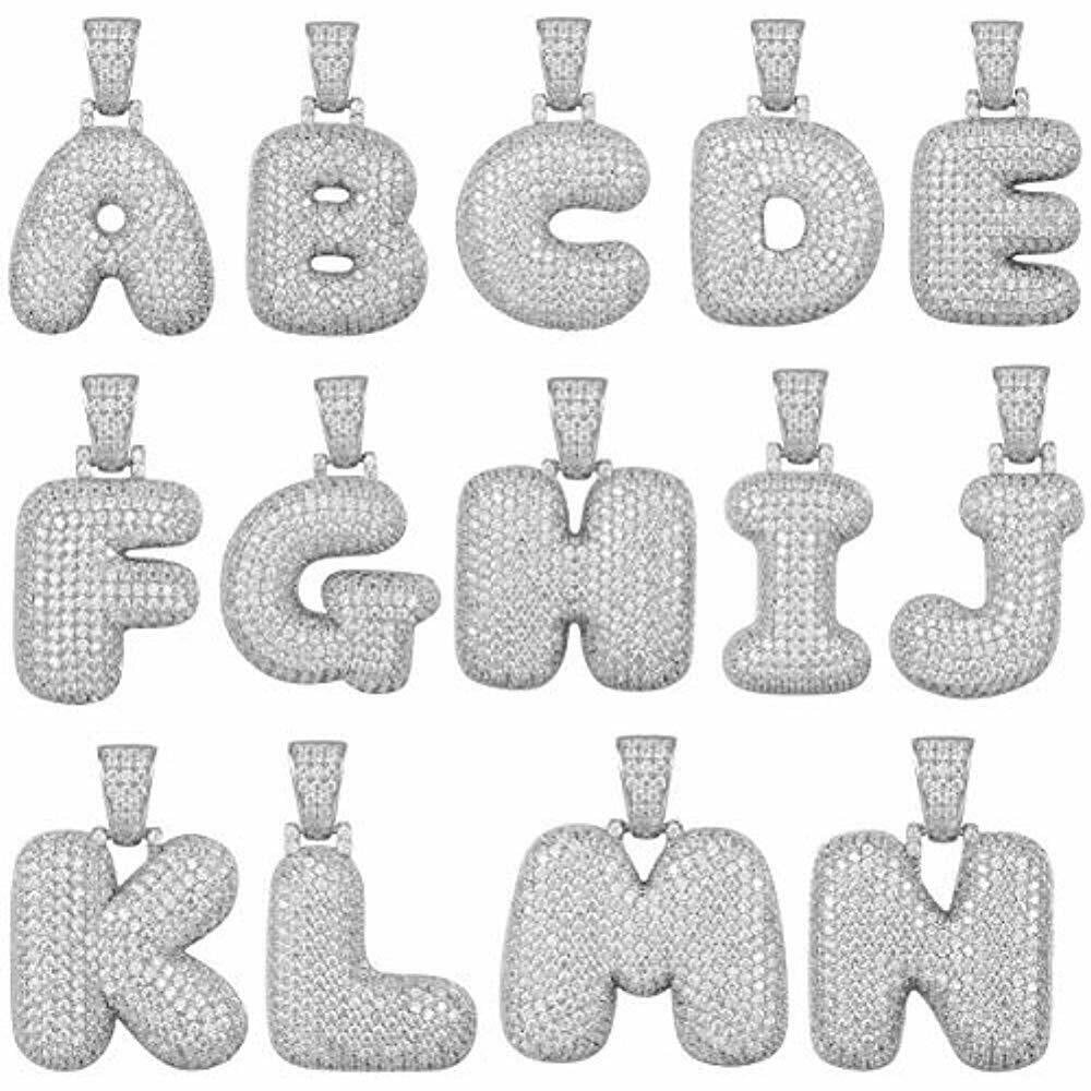 Custom Bubble Letter P Design Pendant Initial 925 Silver Alphabet Full Iced Out 