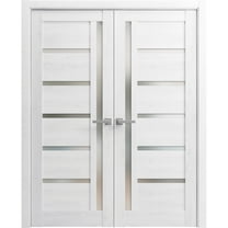 Solid French Double Doors 48 x 96 inches | Quadro 4088 Nordic White with Frosted Glass | Wood Solid Panel Frame Trims | Closet Bedroom Sturdy Doors