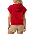 thumbnail image 6 of Women's Plus Size Cap Sleeve Hoodie Summer Loose Casual Zip Up Drawstring Tops with Pockets Red, 6 of 7
