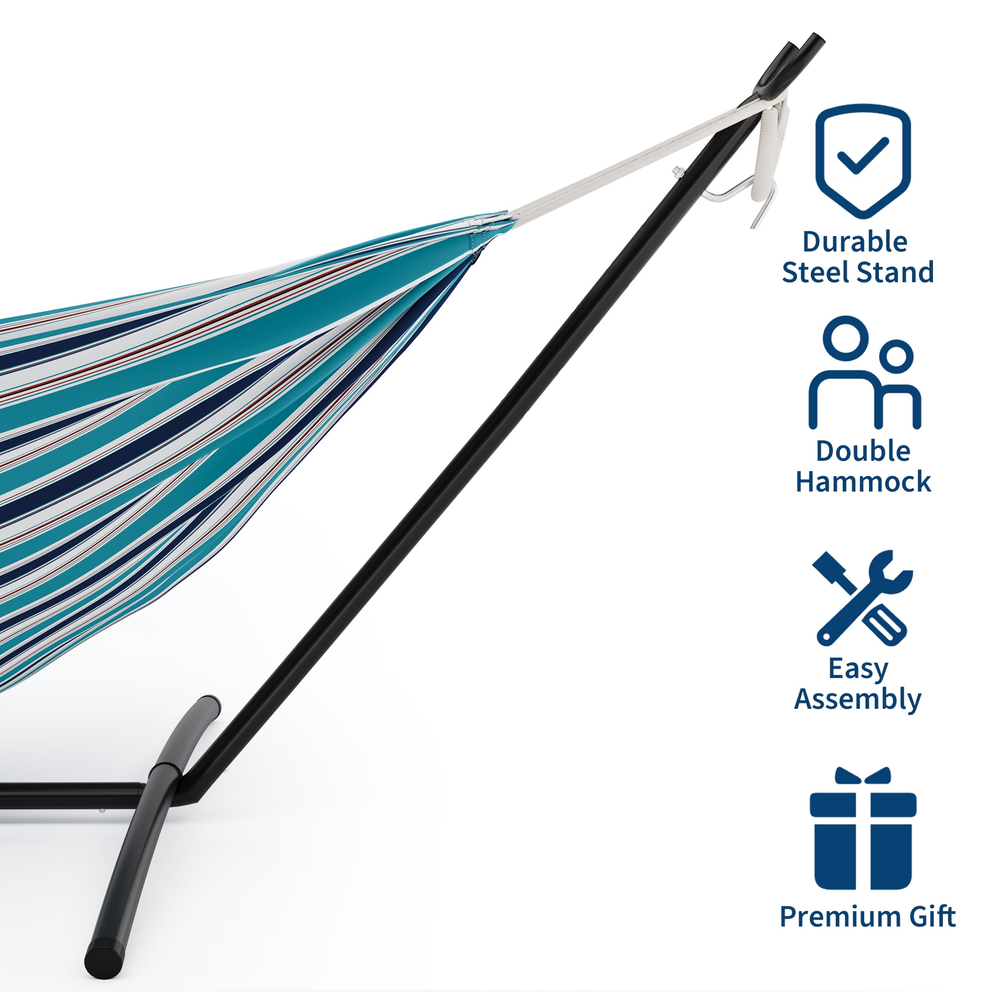 COZONY 2-Person Hammock with Steel Stand, 450lb Capacity, Portable Cotton Rope Bed, Carry Bag Included