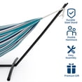 thumbnail image 4 of BeesClover Hamac Double Bleu avec Support, Hamac en Coton Portable Robuste de 450 Lb pour 2 Adultes, Ensemble de Hamacs Autoportant Intérieur Extérieur avec Support en Acier et Sac de Transport, 4 of 8