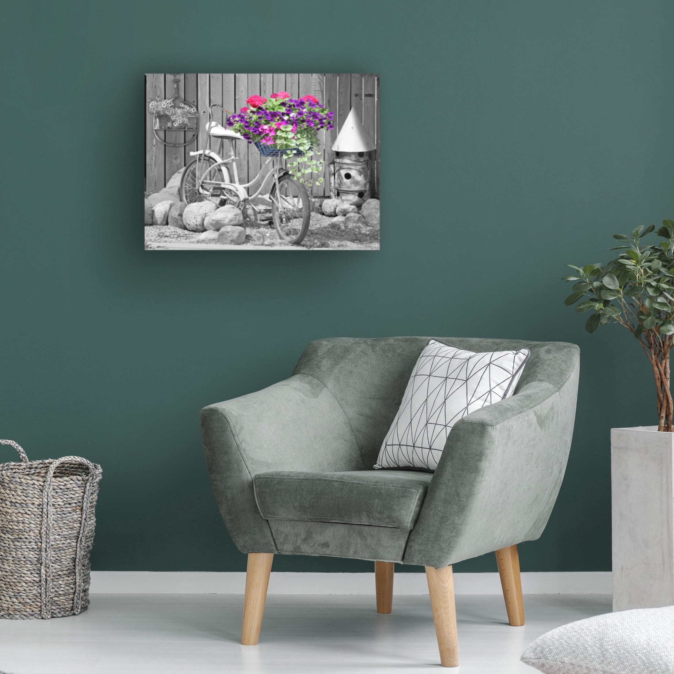 Canvas Wall Art - Jean Plout 'Bike With Flower Basket B' Wall Art for Living Room, Bedroom, or Office Décor by Trademark Fine Art - 19 x 14 Inches