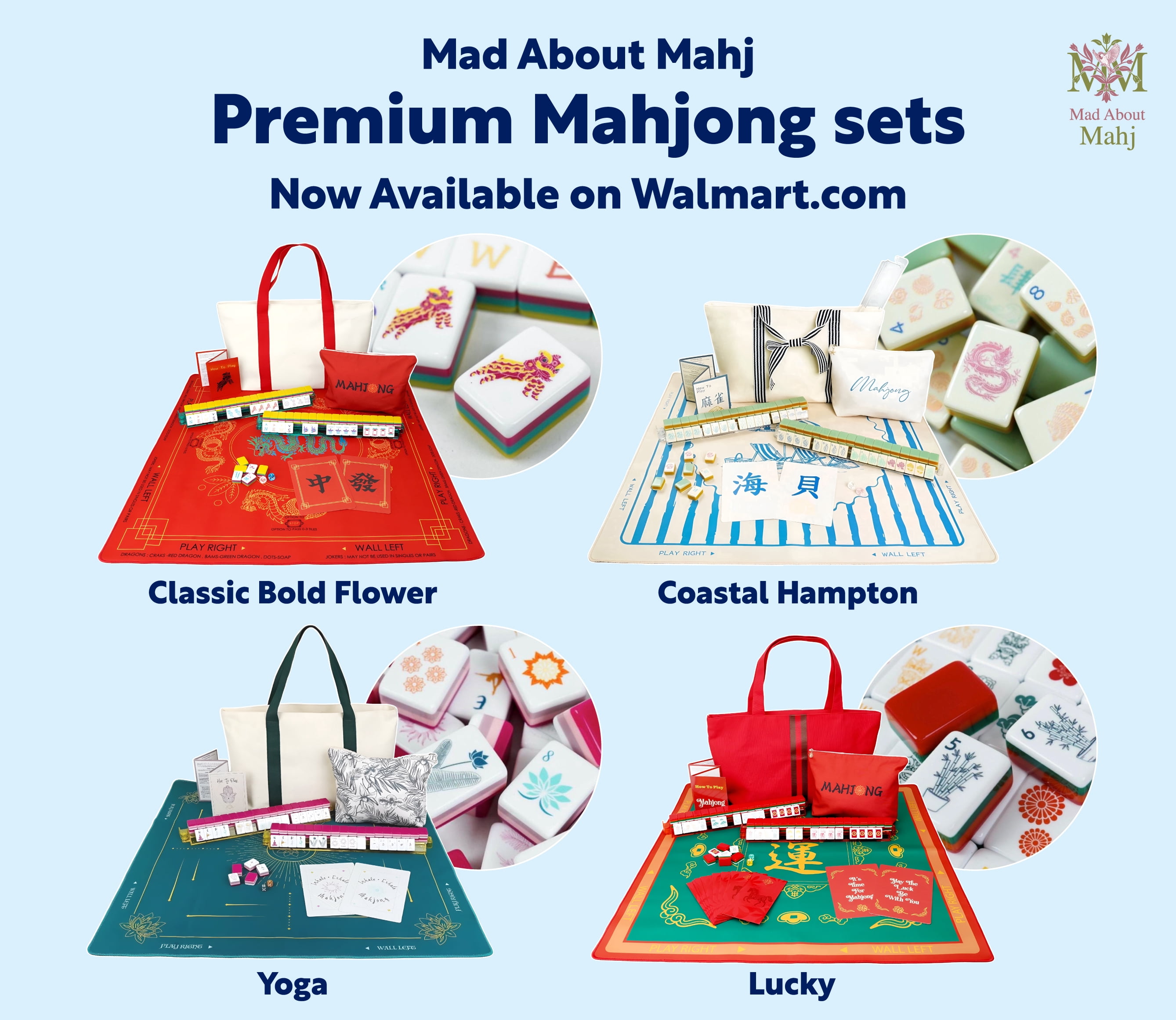 Mahjong set Classic Bold Flower Premium tile game by Mad About Mahj