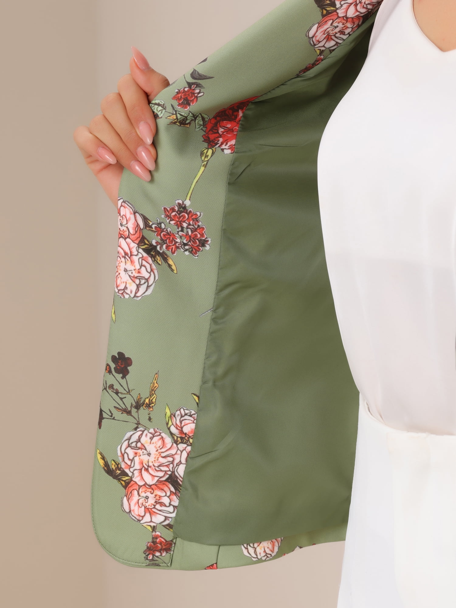DARING DIVA Women's Elegant Notched Lapel Floral Print Blazer S Dusty Green-Floral