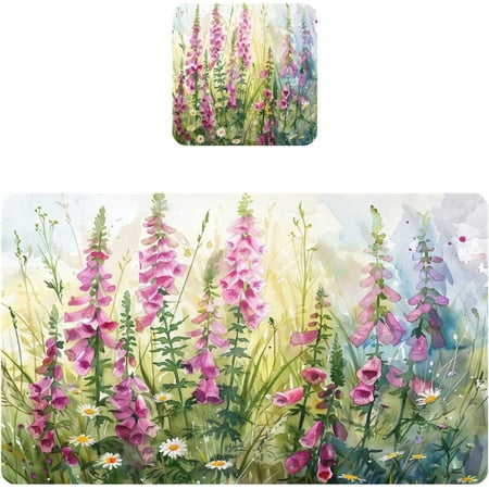 

Tangkunup Wild Flowers Leather Placemats Set of 1 with 1 Coaster Heat Resistant Table Mats for Kitchen Restaurant Dining Table Decoration